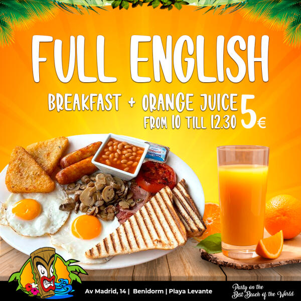 Full English Breakfast at Tiki Beach